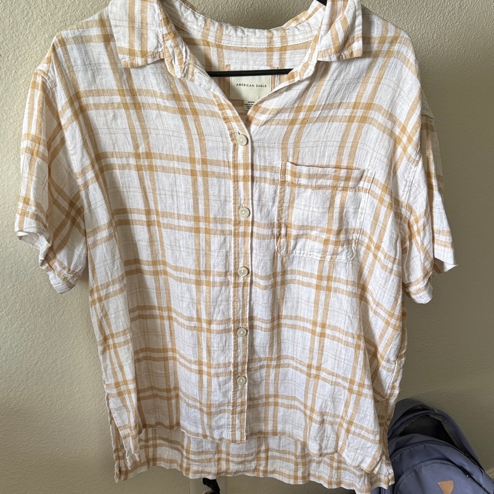 American Eagle Outfitters Yellow Plaid Button Beach Cover Up